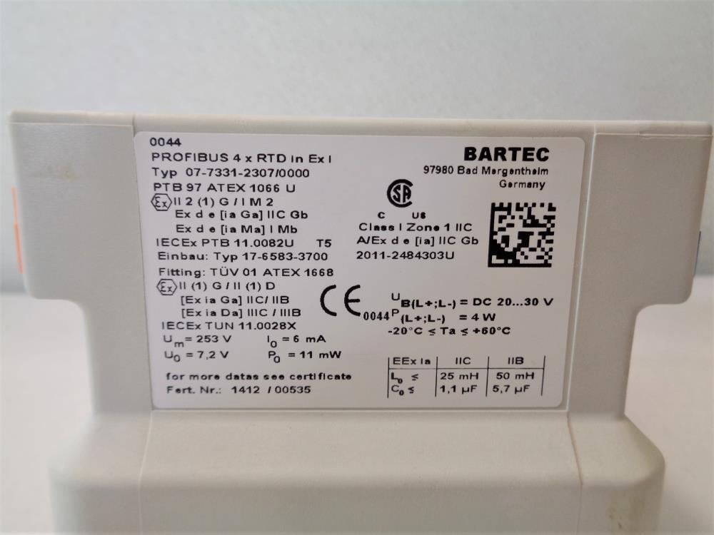 Bartec PROFIBUS 4 x RTD in Ex I, Type 07-7331-2307/0000